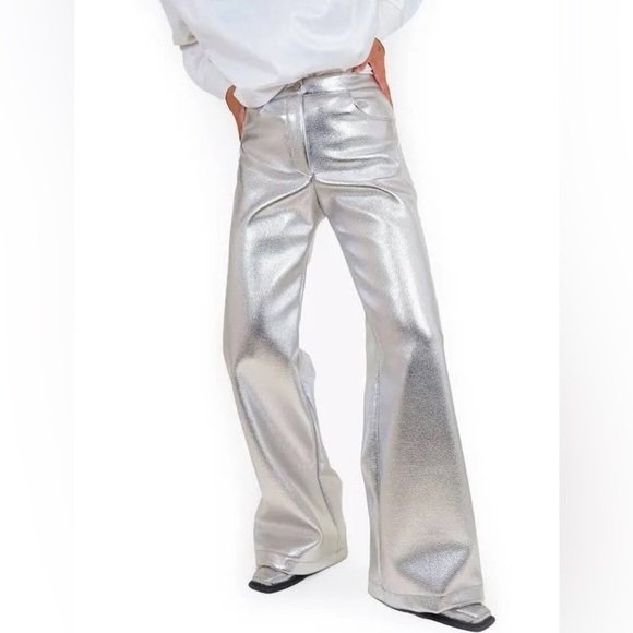 LAAGAM Metallic Wide Leg High Rise Pants NWT Size XXS - Picture 3 of 15